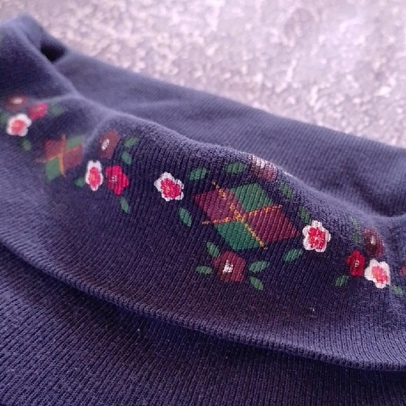 VINTAGE 90s Blue Turtleneck Sweater with FLORAL Collar