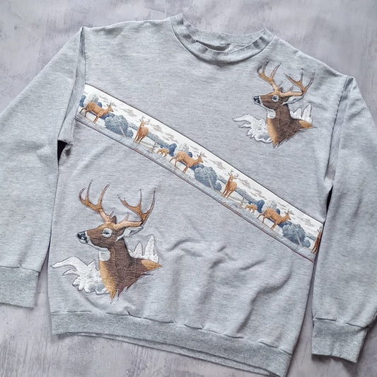 Vintage 90s Deer Family Patch Crewneck Sweater