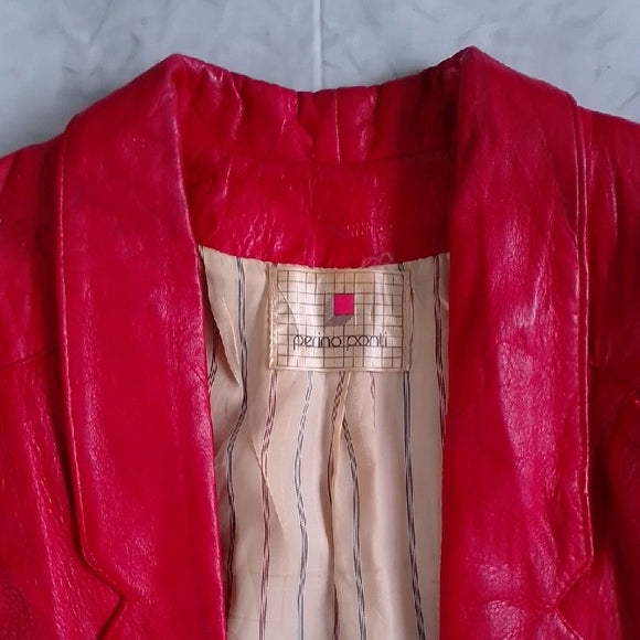Vintage 80s Perino Ponti Women's Red Leather Jacket Bomber