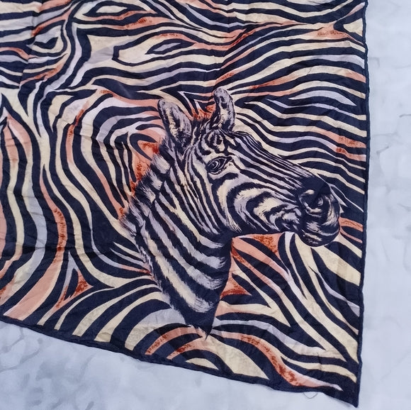 Vintage Zebra Print Silk Scarf 29in 4 Zebra Heads Animal Print Retro Accessory