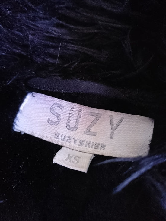 Y2K Style Women's Faux-Fur Trim Dark Black Jacket SUZY SHIER