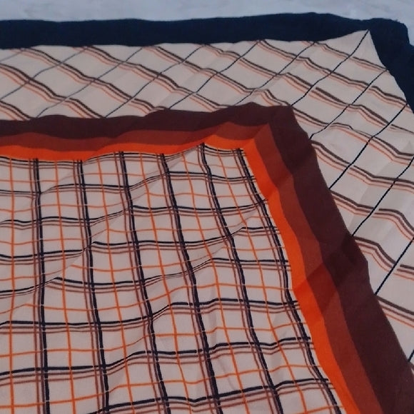 Vintage Striped Silk Square Scarf – Brown, Black & Tan – 25”