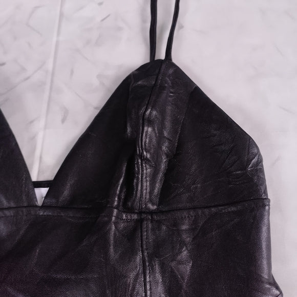 LEiTH Black Spaghetti Strap Dress Faux Leather