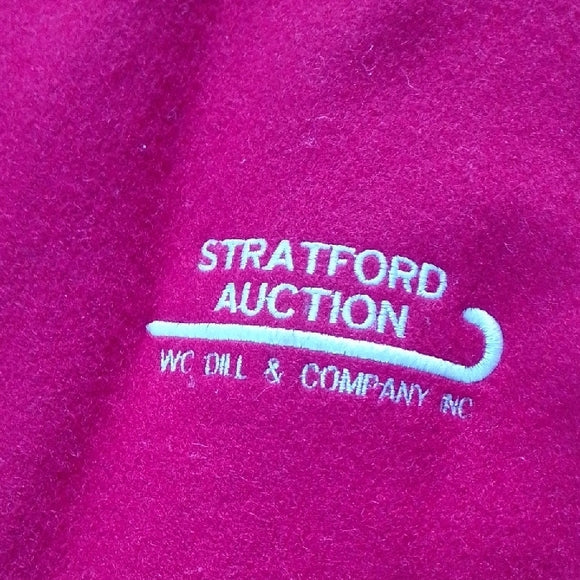 VINTAGE Red and White Stratford Auction Varsity Jacket WOOL/LEATHER