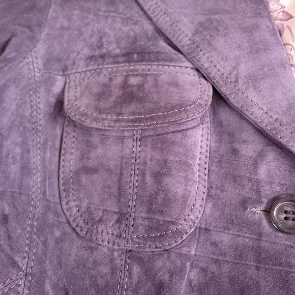 Danier Leather Suede Button-Front Blazer Jacket - Deep Purple