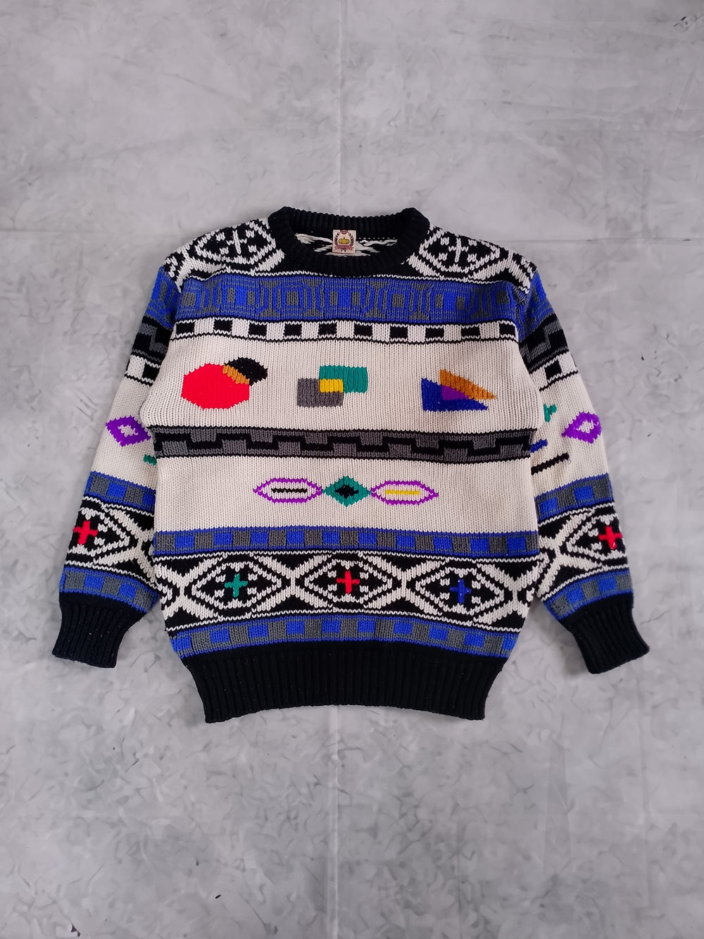 Vintage 80s Abstract Geometric Pattern Crewneck Sweater
