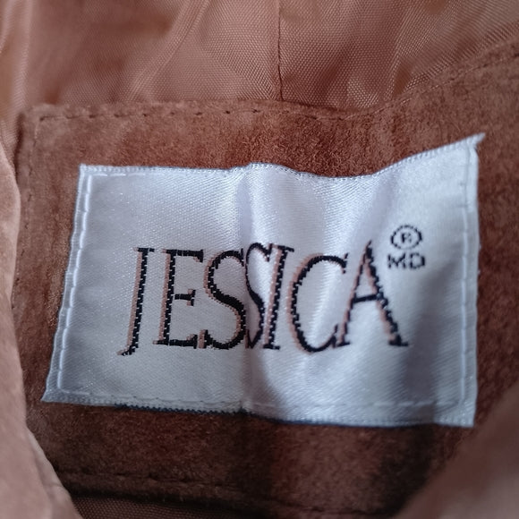 Vintage Leather Suede Zip-Front Jacket - Brown Jessica