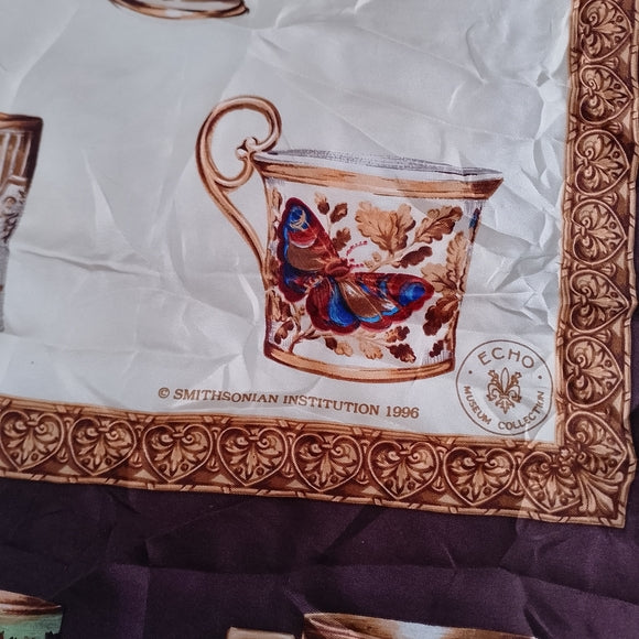 Vintage Echo Museum Collection Smithsonian Silk Scarf 1996 Tea Cup Designer