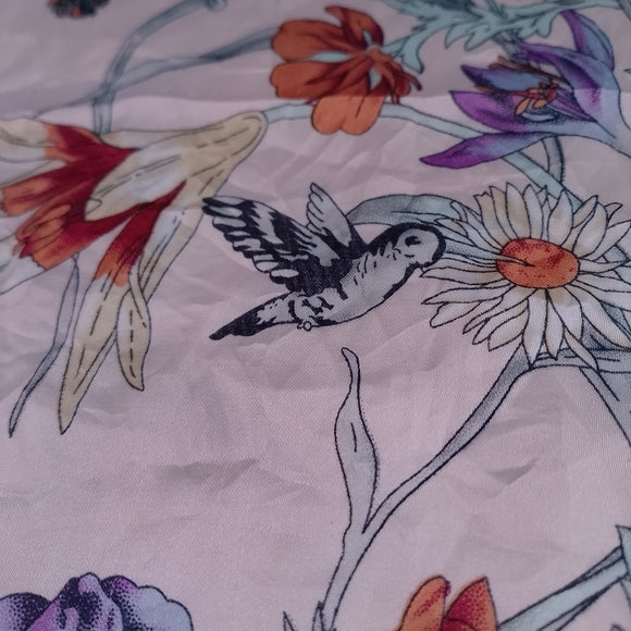 Vintage Pink Floral Silk-Feeling Polyester Scarf 27in Lightweight Retro