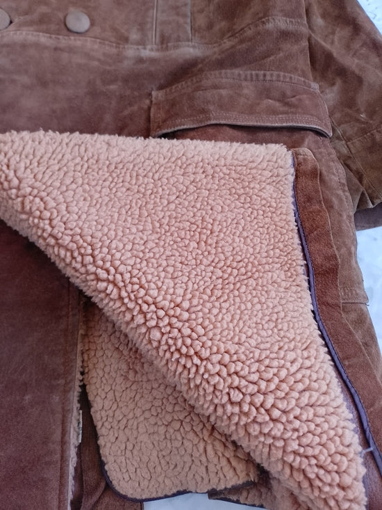 Vintage Leather/Suede Sherpa Double-Breasted Casual Overcoat Craft Of Canada