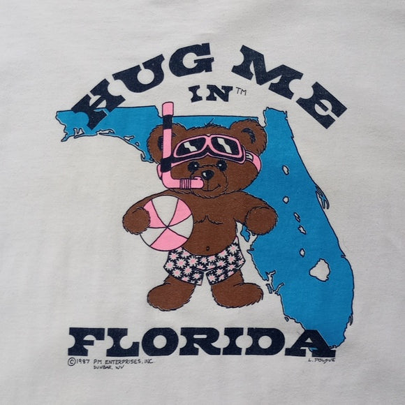 VINTAGE 1987 Hug Me In Florida Teddy Bear With Snorkel T-Shirt Single Stitch