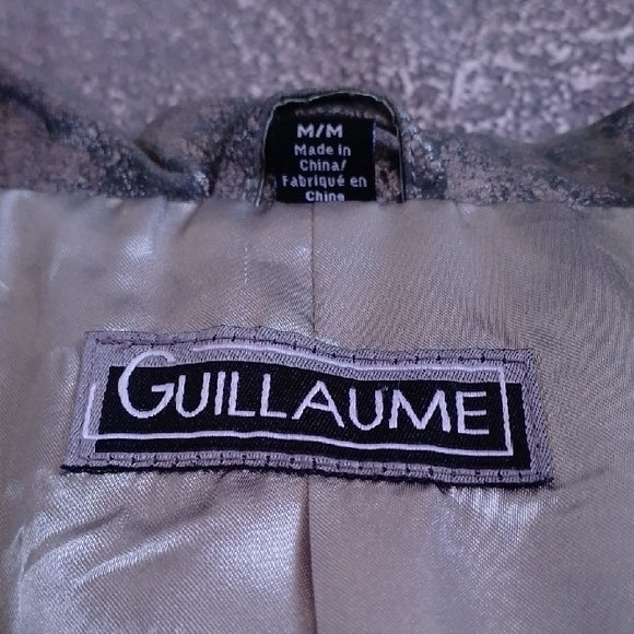 Vintage 90s Metallic Grey Belted Leather Coat