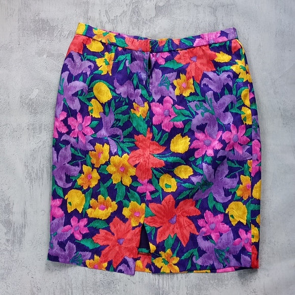 Vintage 1990s Floral Silk Skirt