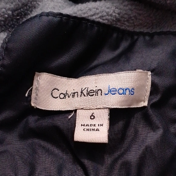 Calvin Klein Kids Dark Puffer Jacket with Faux Fur Trim