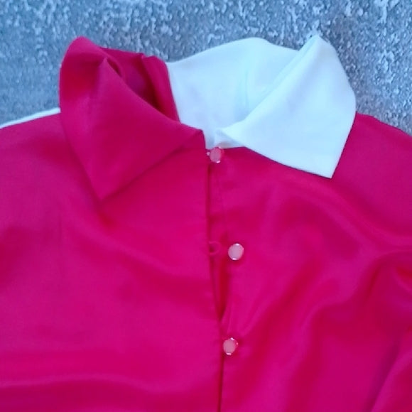 Vintage 90s Red and White Long Sleeve Shirt with Leaf Design