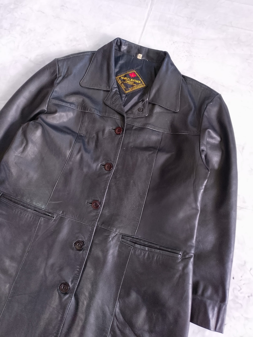 Vintage Classic Black Leather Trench Coat
