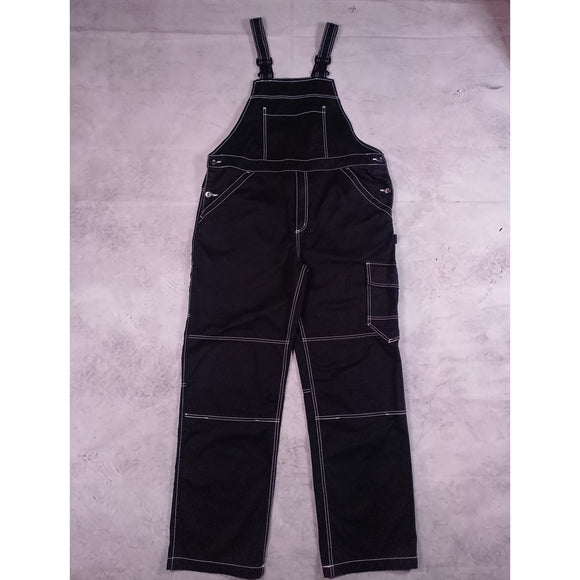 Stylish Modern Black Denim Overalls with White Stitching Workwear