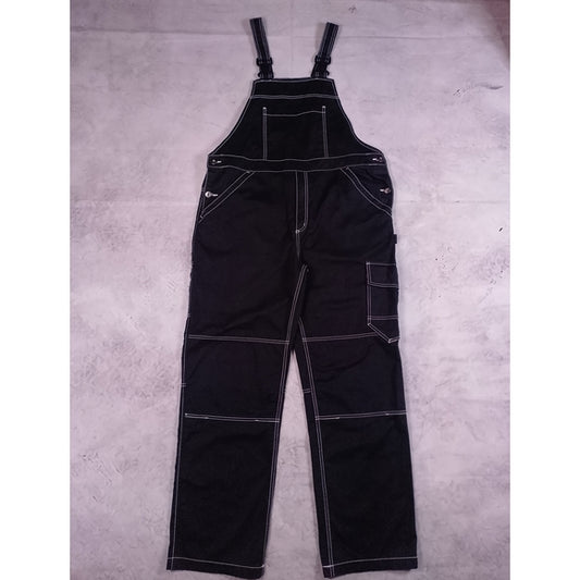 Stylish Modern Black Denim Overalls with White Stitching Workwear