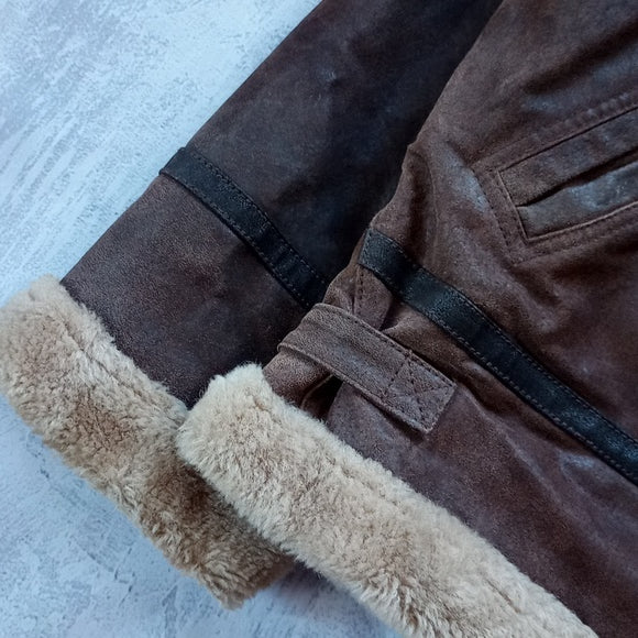 Vintage Pilot Leather Bomber Sherpa Lined Jacket EQUILIBRE