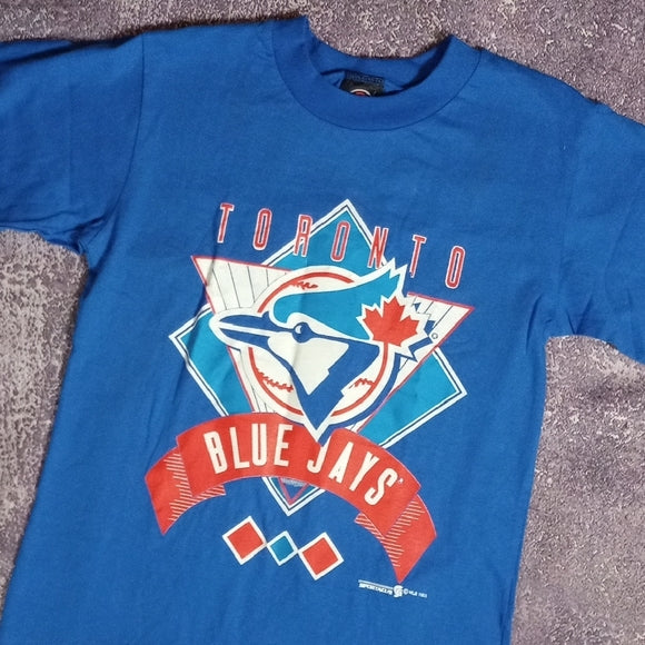 Vintage 1993 Toronto Blue Jays Kids Blue T-Shirt Single Stitch