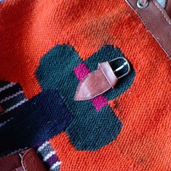 Vintage Peru Andean Hippie Boho Festival Wool Blanket Pockets Bag Backpack Rucks