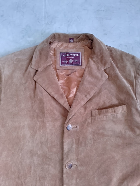 ANDREW MARC Classic Suede Blazer in Camel Brown Leather