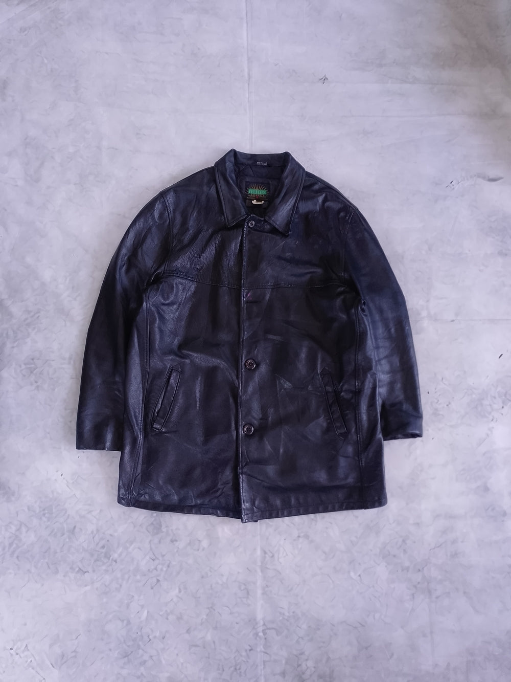 Vintage 90s Men's Black Leather Button-Front Coat Classic Style