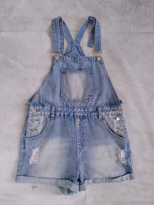 Light Blue Denim Kids Short Overalls