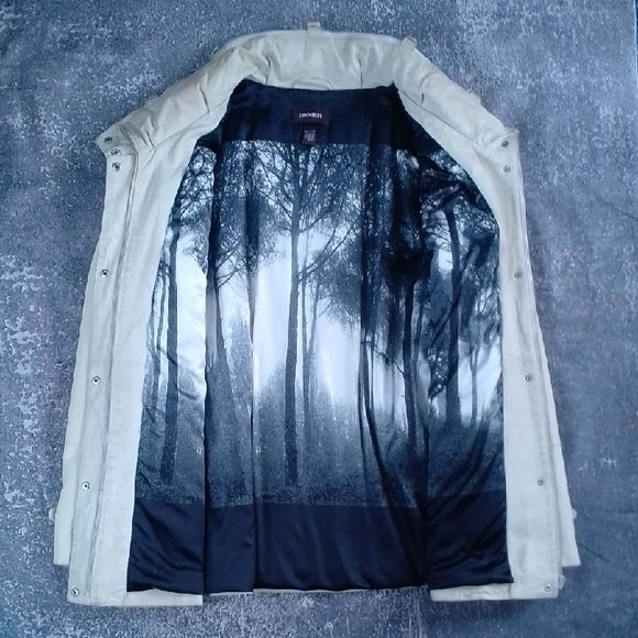 Danier Cream Leather Jacket With Forest Silhouette Inside