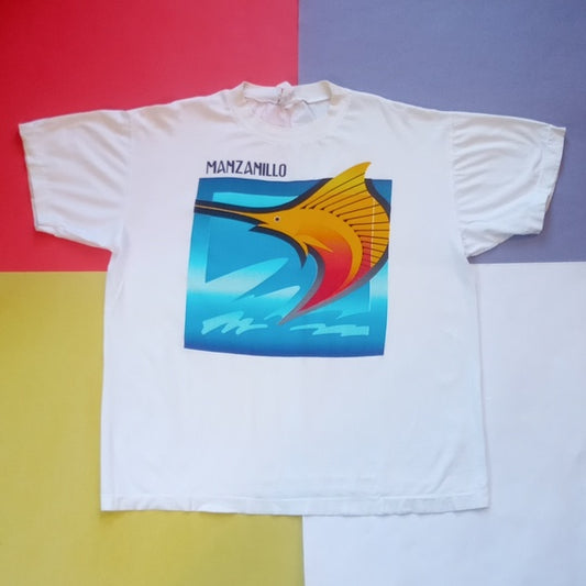 Vintage 80s Manzanillo Sword Fish Single Stitch Graphic T-Shirt unisex