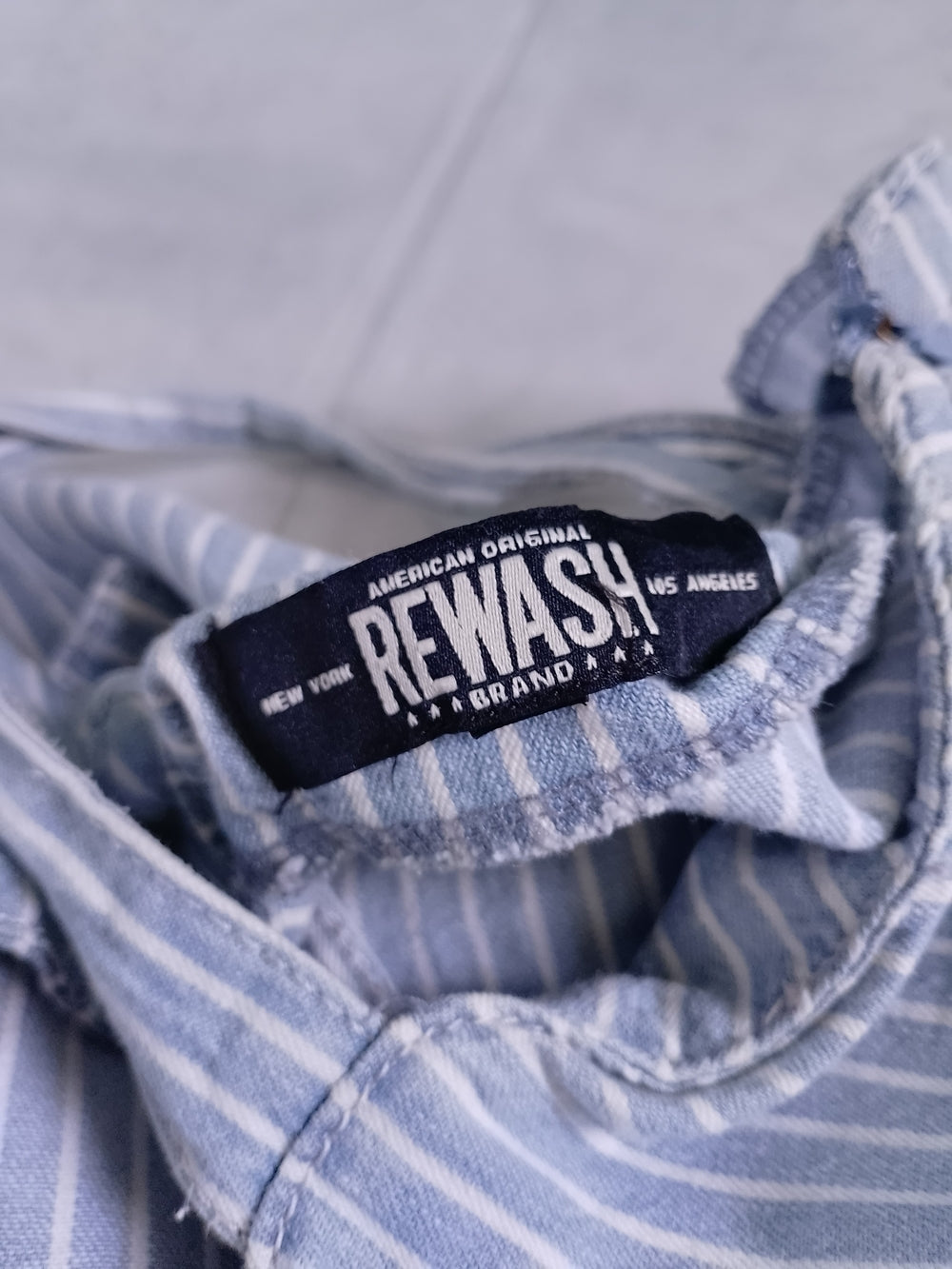 Striped Blue and White Jumpsuit with Waist Tie REWASH BRAND