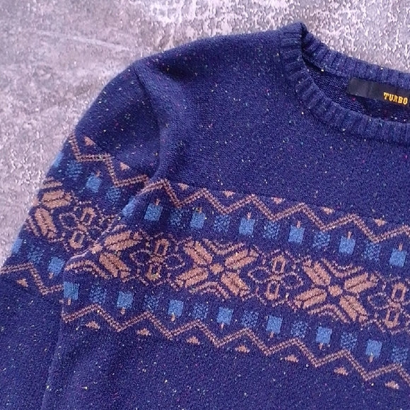 VINTAGE 90s Blue Nortic Patterned Sweater