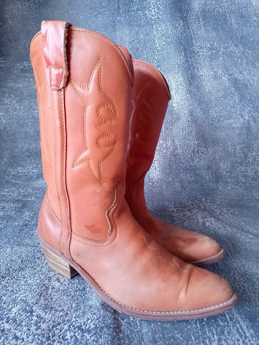 Vintage Double H Brand Tan Leather Western Cowboy Boots