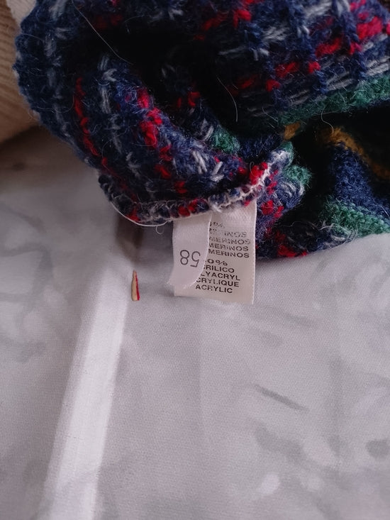 Vintage 90s Enzo Lorenzo WOOL Multicoloured Patterned Knit Sweater with Shawl Co