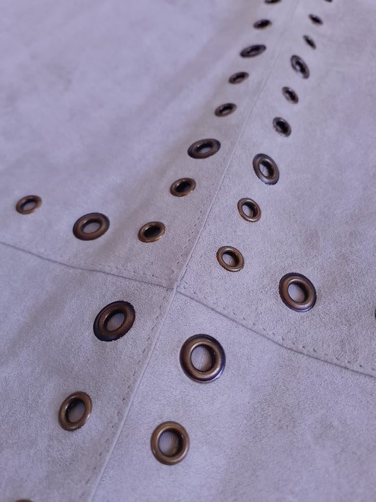 Vintage LEATHER Studded Cream Midi Skirt SANDRA ANGLOZZI
