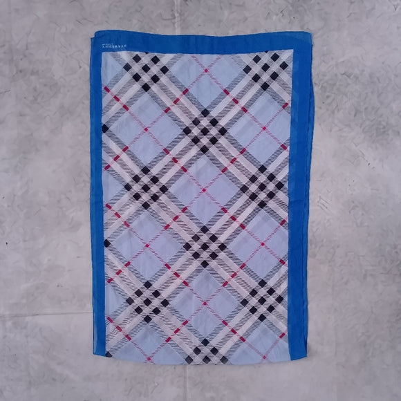Vintage Burberry Check Handkerchief Scarf Blue Border 60x20 Classic Designer