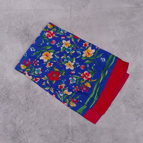 Vintage Floral Blue & Red Silk Scarf 44 x 13