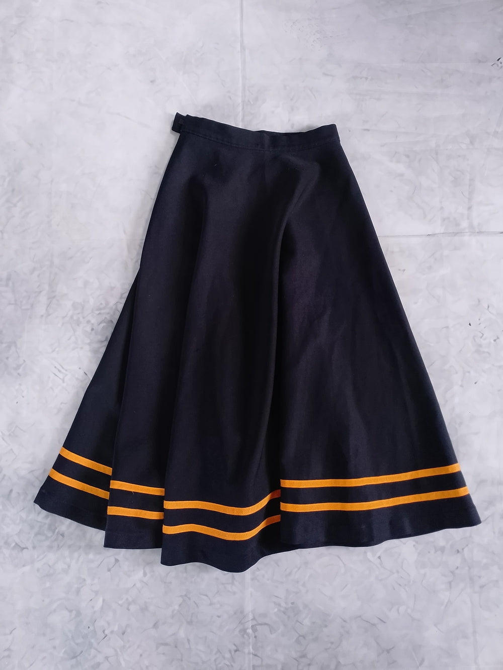 Handmade Black Midi A-Line Skirt with Gold Stripe Trim