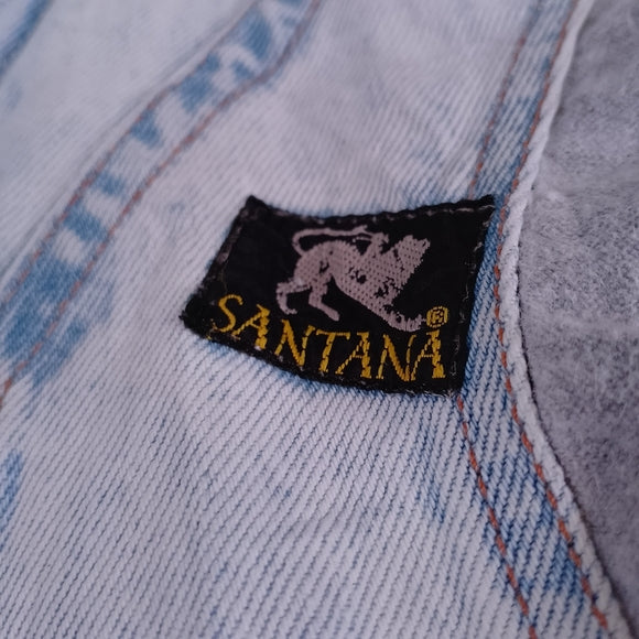 Vintage 90s SANTANA Denim Overalls Shorts Workwear ACID WASH Chain Zipper Detail