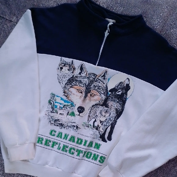Wolf Graphic SweatsVINTAGE 90s WOLF PACK PRINT CANADIAN REFLECTION Quarter Zhirt