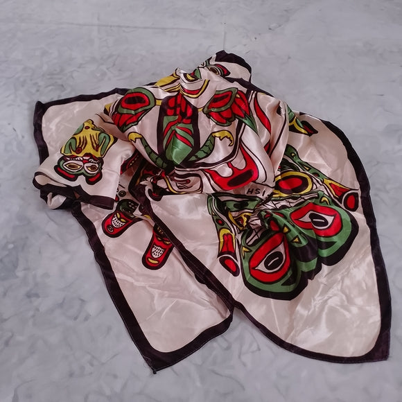 Vintage Native Canadian Haida Art Scarf Thunderbird Frog Fish Eagle Whale SILK