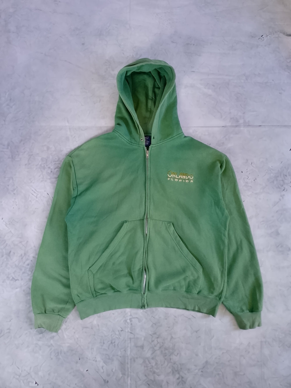 Vintage FADED Orlando Florida Green Zip-Up Hoodie