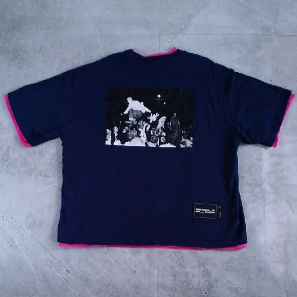 WE11DONE Navy And Pink Reversible Gig T-shirt
