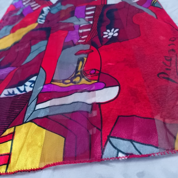 Vintage Picasso Abstract Silk Scarf Red 60x13 Artistic Retro Accessory