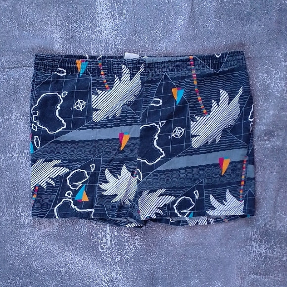 Vintage 90s Australia Tropic Theamed Black Patterned Men's Shorts UNISEX