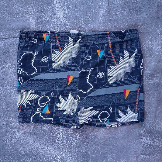Vintage 90s Australia Tropic Theamed Black Patterned Men's Shorts UNISEX