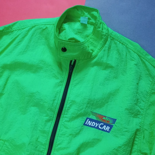 Vintage 80s Indy Car Neon Green Zip-Up Windbreaker Jacket UNISEX