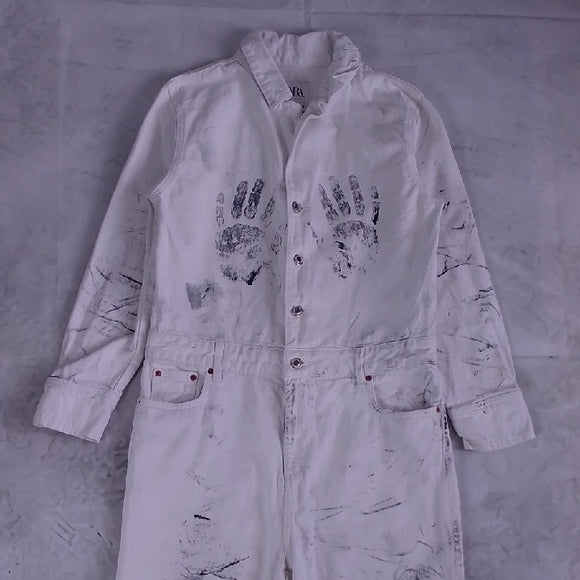 ZARA White Jumpsuit with Handprint Design
