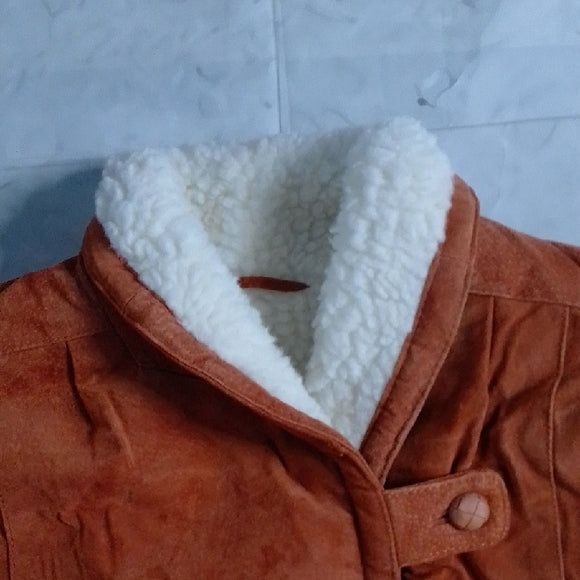 Vintage 80s Leather Sherpa Lined Jacket Shearling Collar