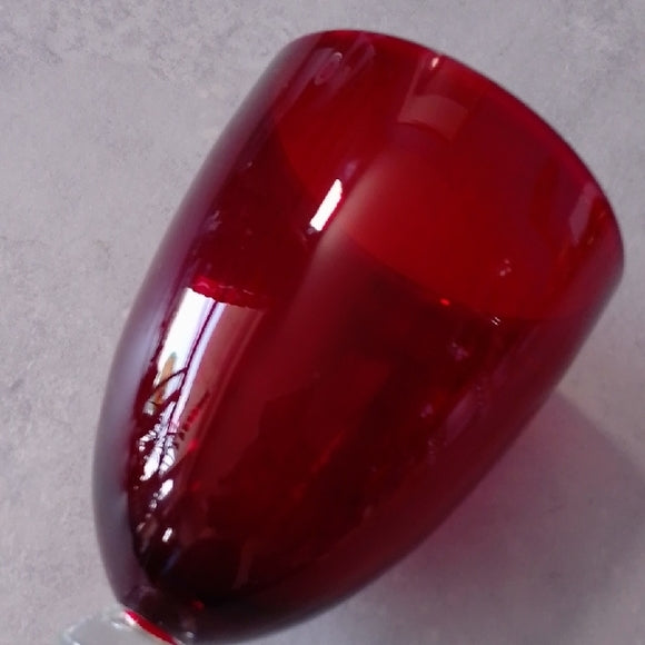 4 Vintage Art Deco Ruby Glass Wine Water Goblets Ruby Stemware Clear Knob Stem